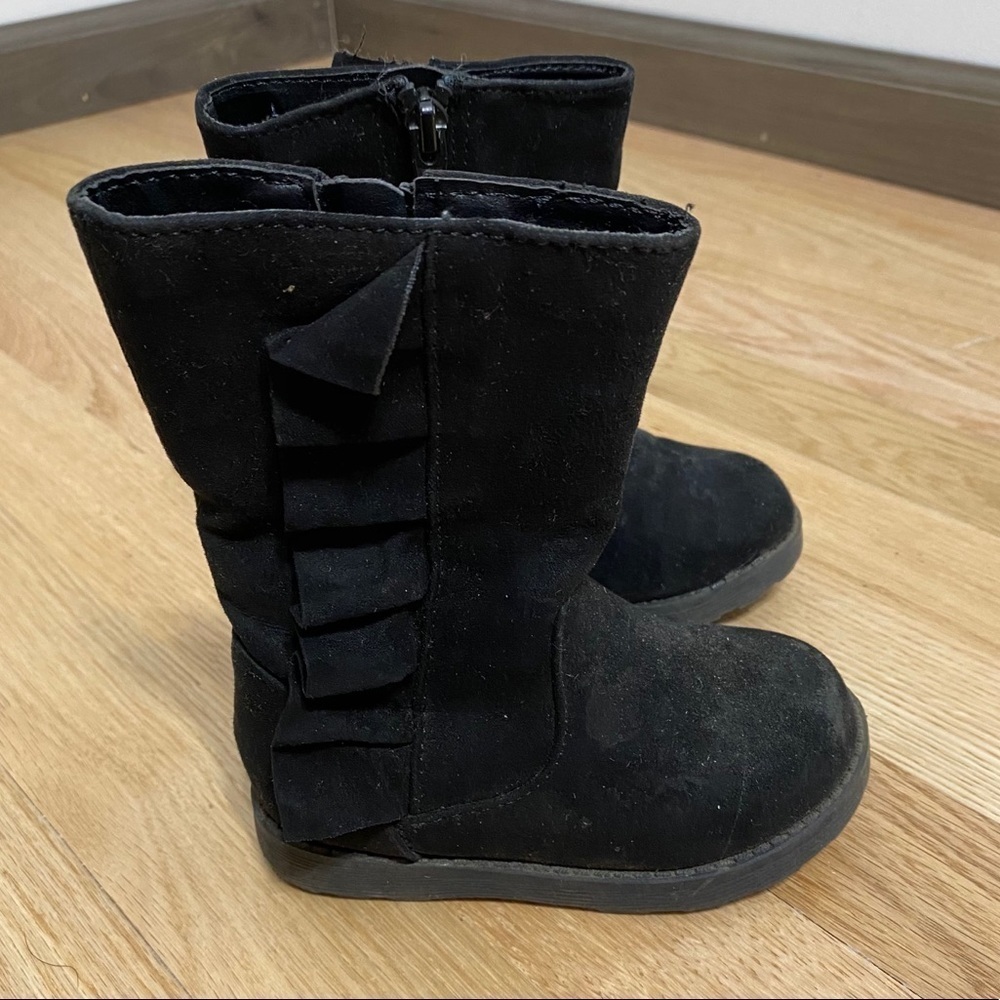 Cat & Jack Ruffle Side Calf Boots Black Sz 6 Kids Baby Toddler